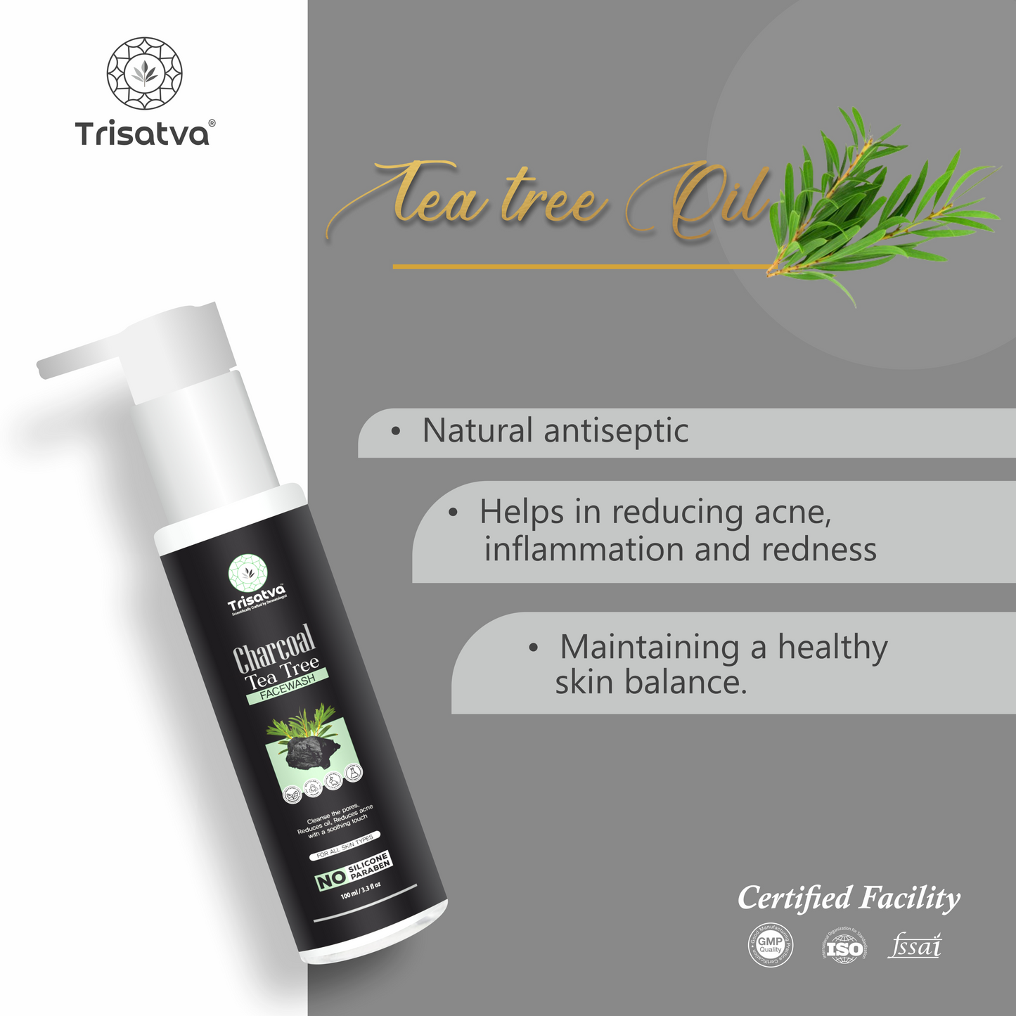 Trisatva Charcoal Tea Tree Facewash